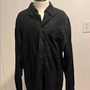 Men's Robert Comstock  Black 100% leather button down shirt